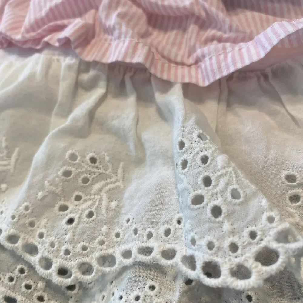 Vintage Girls 9 Months Oshkosh B'gosh Vestbak Overall Tiered Floral Dress Bibs